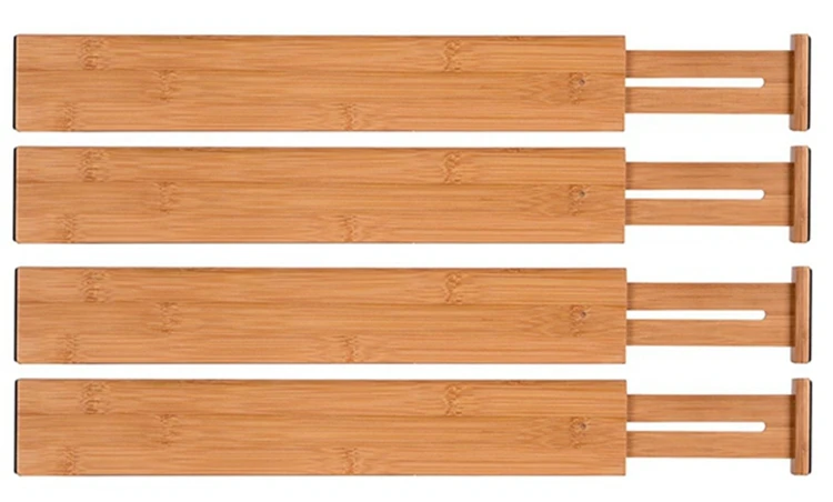 Bamboo Drawer Divider Organizer. Set of 4 - Spring loaded, Expandable, Adjustable & Stackable Dividers