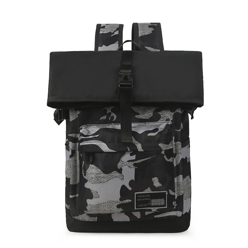 High Quality Nylon School Backpack Teenagers Unisex Lightweight Campus Roll Top travel Backpack Dark Harajuku Street shot bag