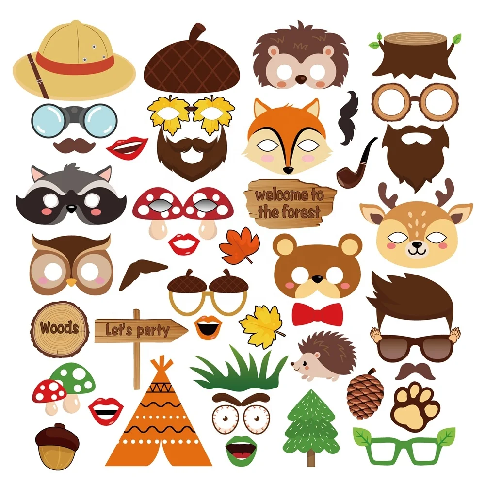 YISHU woodland creatures party decor 44 pcs photo booth props DIY woodland party props