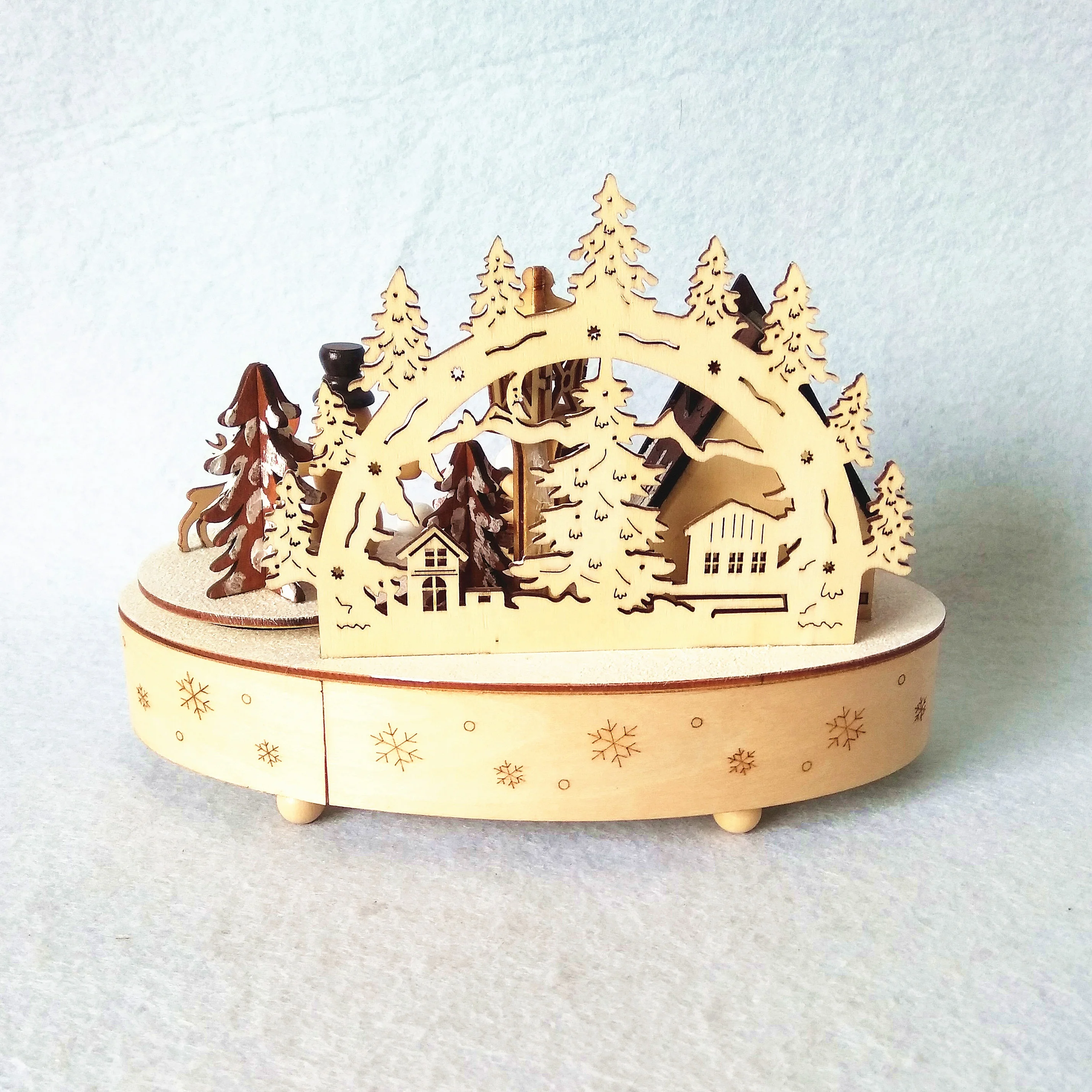 Hot sale festival wintervillage Christmas candle bridge light with rotating music box movements