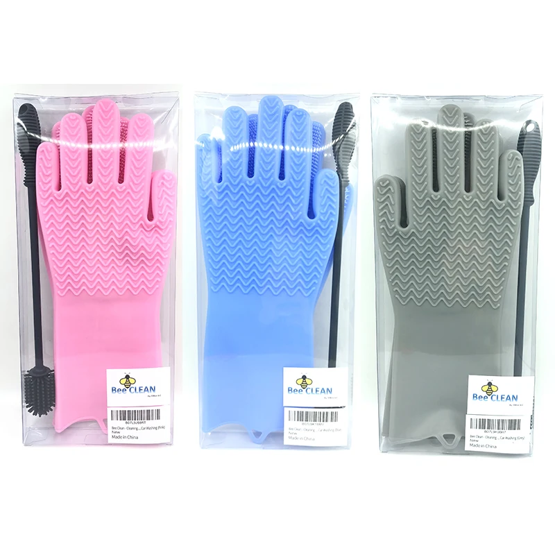 Amazon Hot Selling Heat Resistant Kitchen Silicone Rubber Scrubber Dishwashing Magic Dish Washing Gloves For Dish Washing