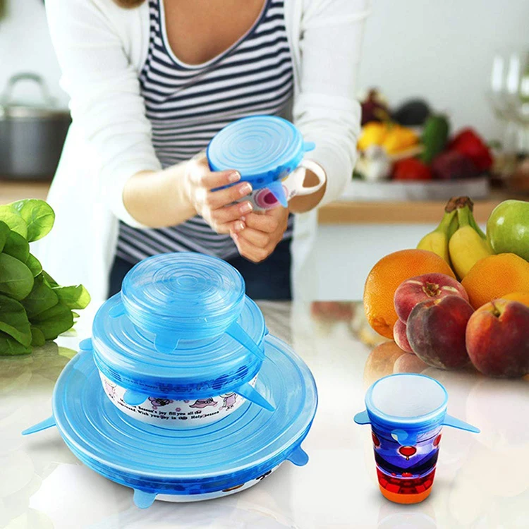 6 Packs Seal Food Stretch Wrap Reusable Cover Lidsstretch food covers