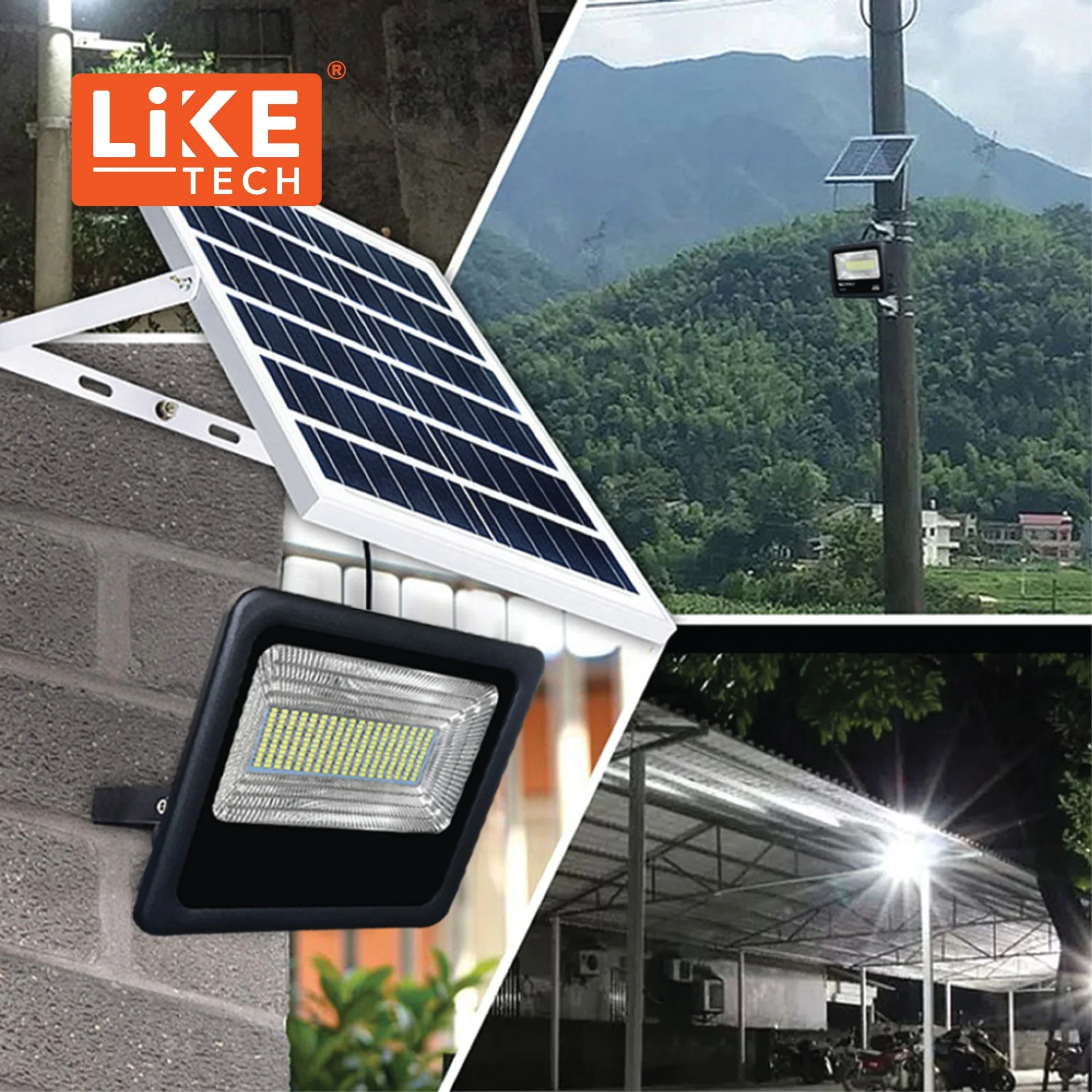 
LikeTech Solar Power lighting customized projector light projector light for warehouse road billboard 