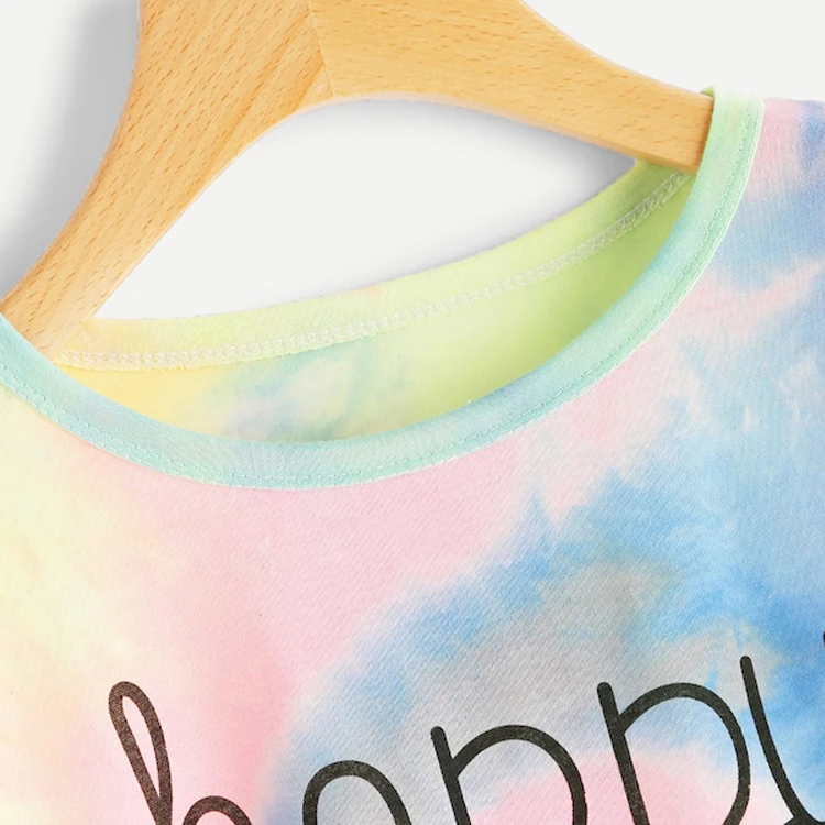 
Hot seller Cuffed Sleeve Crop Pastel Tie Dye Tee girls t shirt 