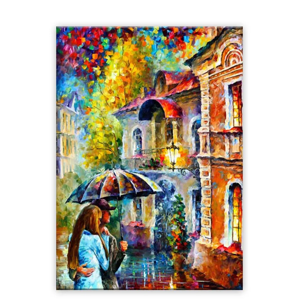 Lovers abstract handmade rain scenery couples abstract knife oil painting