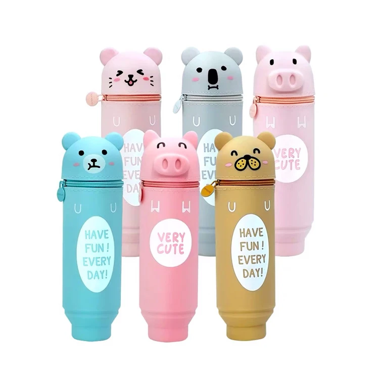 
Hot Sale school stationery items list low price custom promotion funny animal t design silicone pencil case 