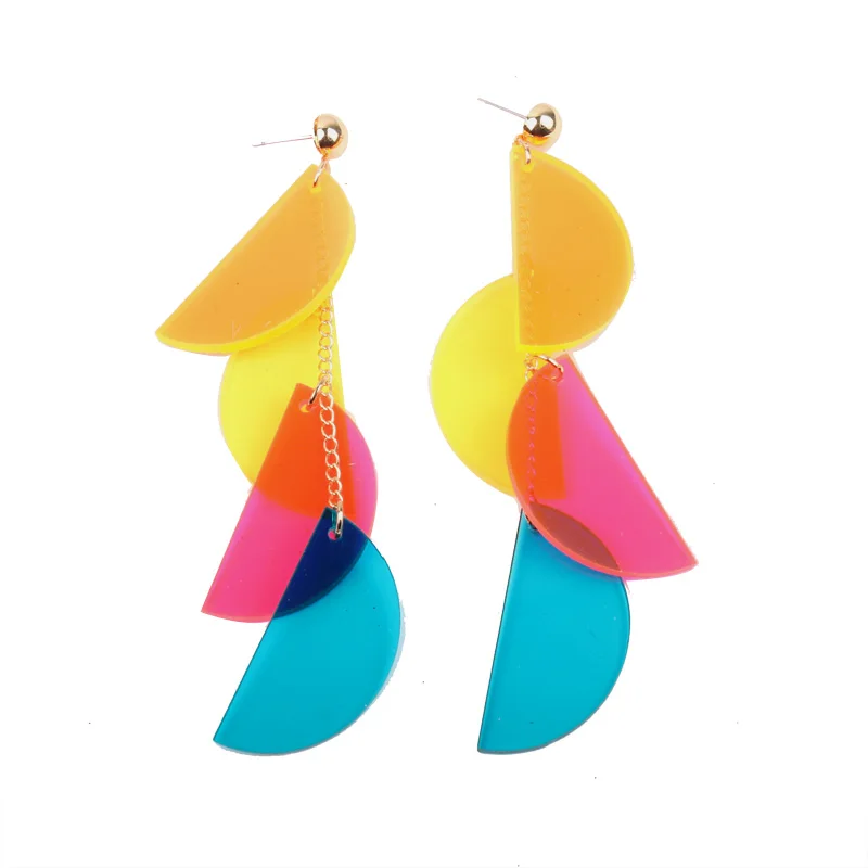 Оптовая продажа, неоновые геометрические прозрачные красочные пластиковые Висячие серьги для женщин и девочек