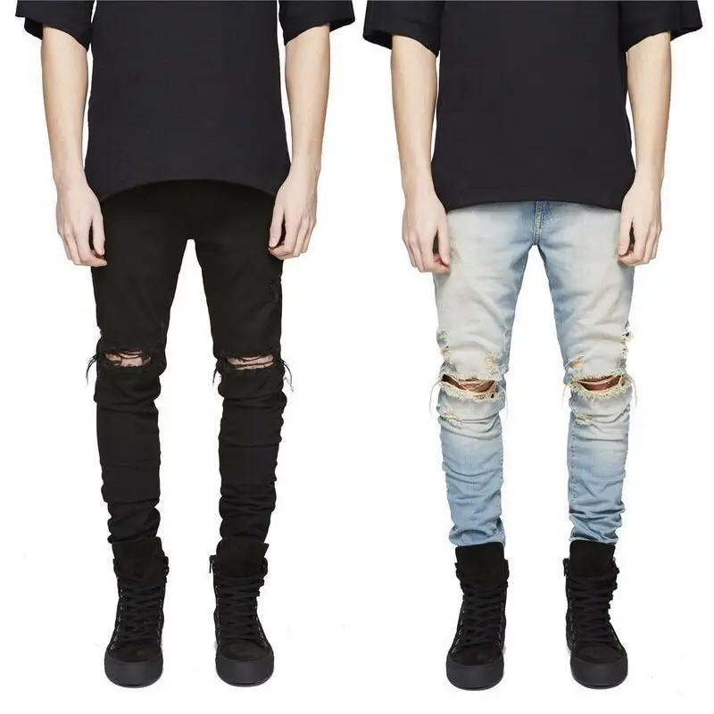 
Streetwear Men Distressed Skinny Ripped Denim Jeans 