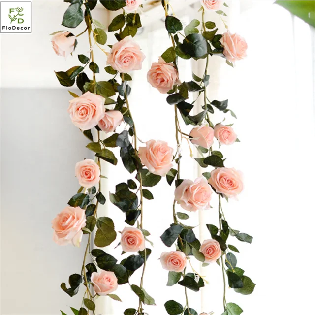 High Quality 180cm Artificial Rose Vine Silk Flower Garland of Rose Wedding Decoration Wreath Party Hotel Backdrop