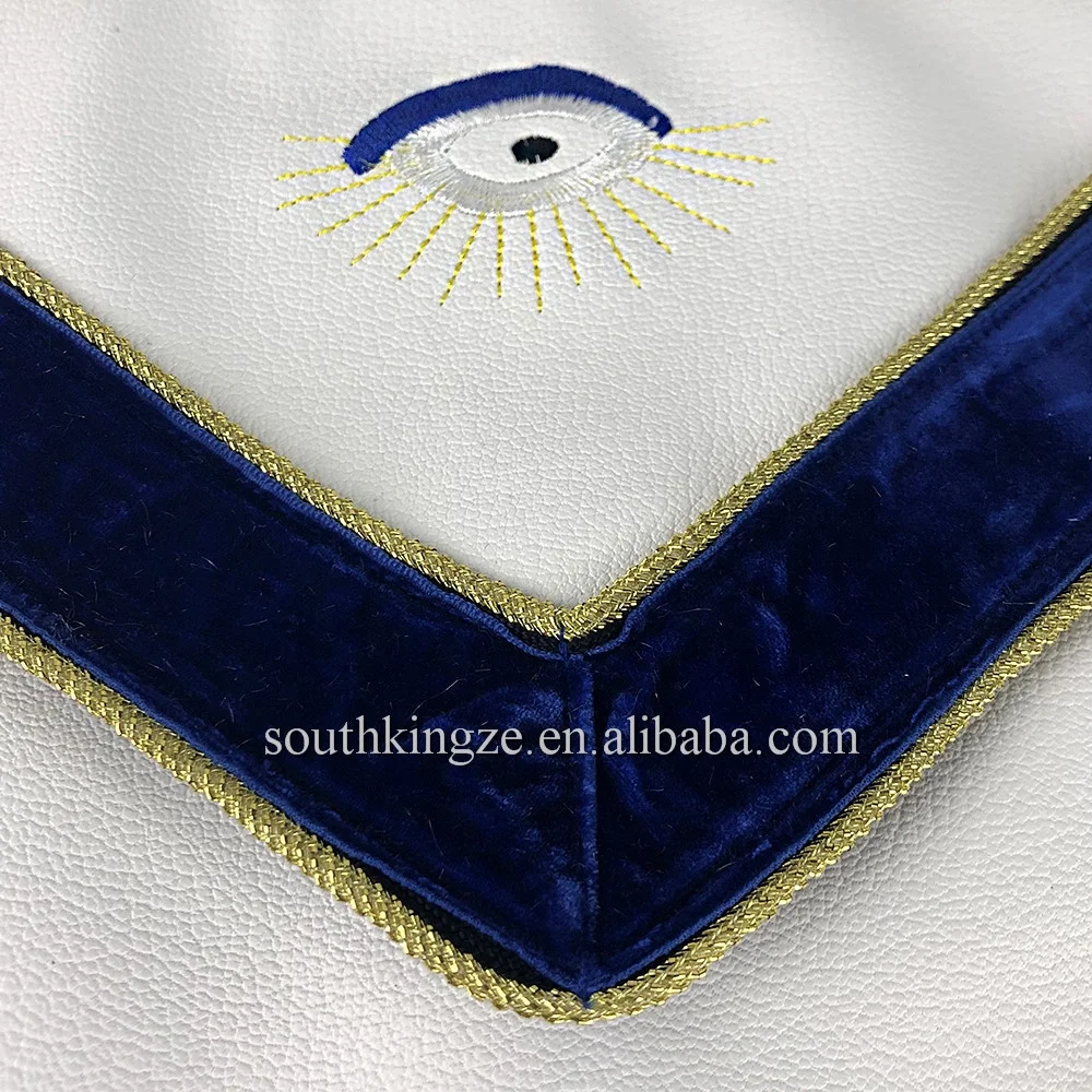 
In Stock Embroidered Freemason Regalia Masonic Past Master Leather Apron With Velvet And Golden Tassels 