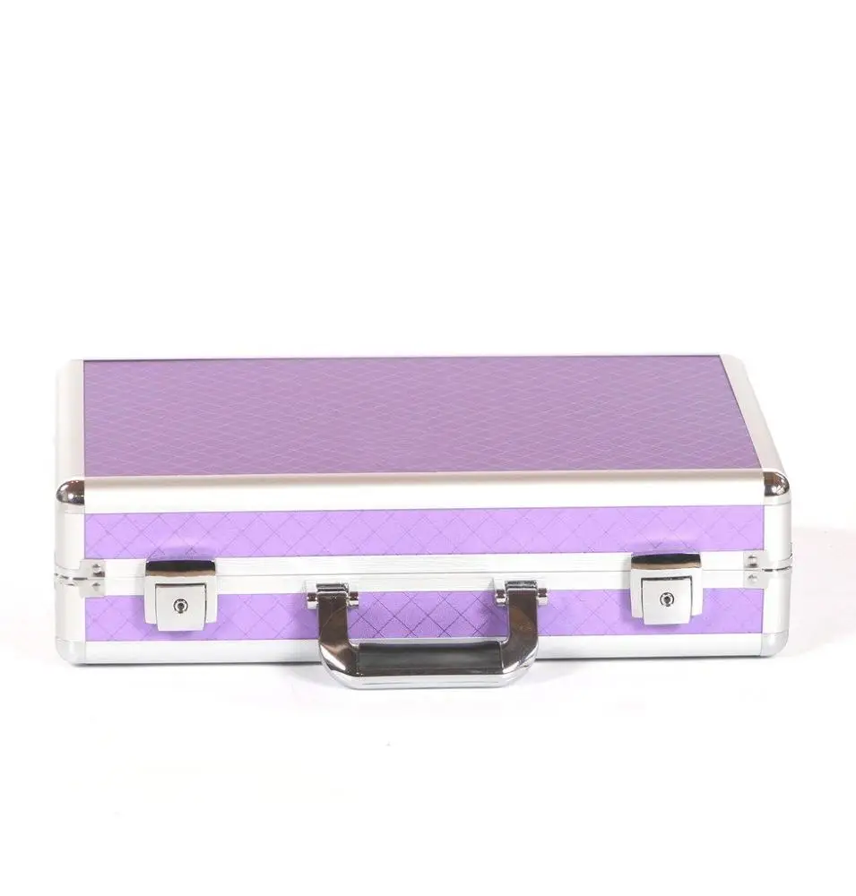 Professional Aluminum Makeup Case Nail Polish Varnish Bottle Beauty Cosmetic Makeup Case Briefcase Box Lilac