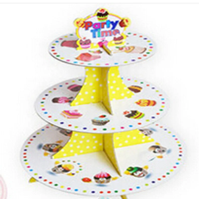 3 Tier Disposable Round Afternoon High Tea Wedding Cupcake Display Cardboard Paper Cake Stand