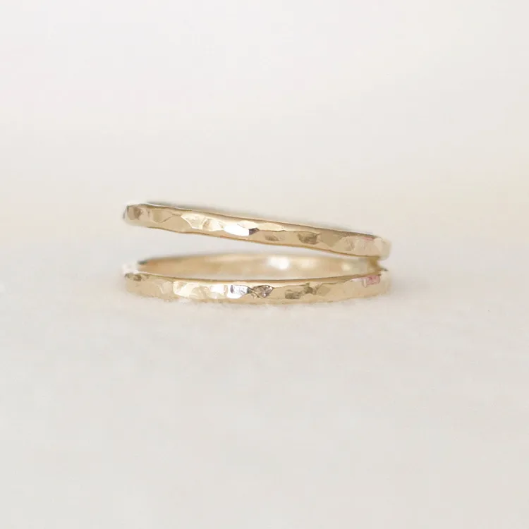 Thin Hammered Stacking Ring Skinny Rose Gold Bands Faceted Stackable Midi Women Ring Set