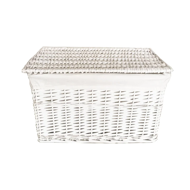 White Woven Willow Basket Laundry Basket With Lid Lining For Organizer Closet Set 5