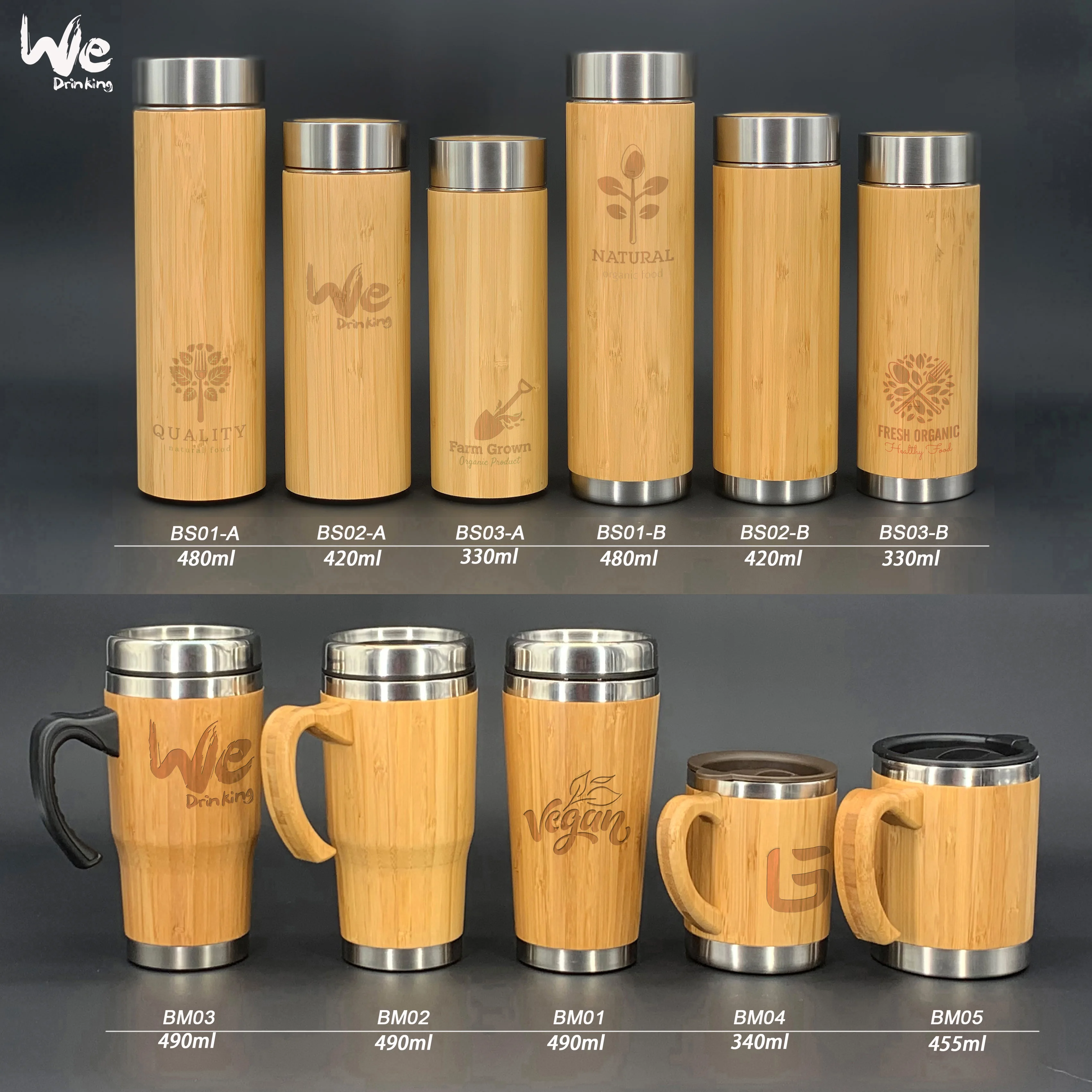 
BS01 480ml 17oz Eco-Friendly Insulated Bamboo Thermo Cup with Infuser and Strainer for Detox Tea On The Go 