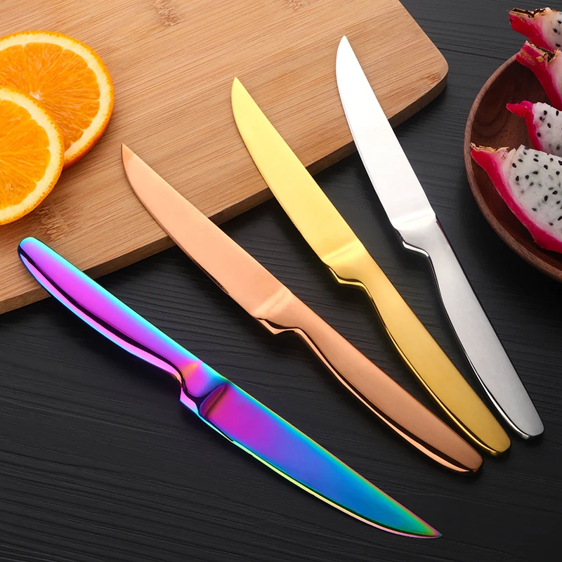 
Multi-purpose colorful stainless steel rose gold plated fruit cheese knife set 