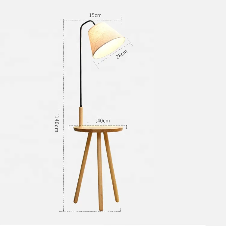 Wholesale  Fabric  Nordic Indoor  Wooden Floor  Standard Lamp  with desk