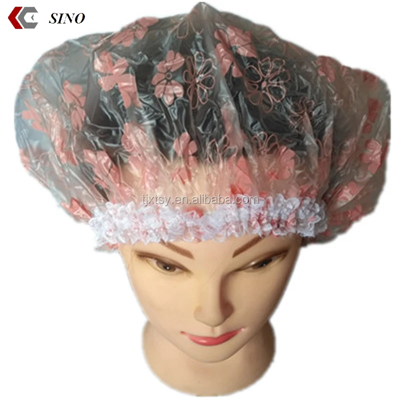 Fashion flower printed EVA foam lace pretty shower caps women Flower printing plastic waterproof large size bath shower cap