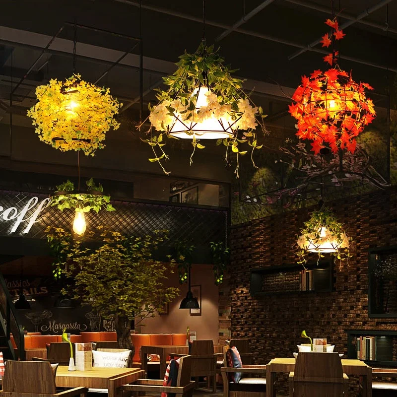 Creative DIY decorative retro iron restaurant bar decor Hanging Chandelier led industrial flower plant Ceiling Pendant light