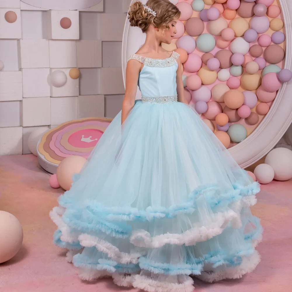 ZH1186B High quality Tulle butterfly princess Dresses illusion  Gowns Kids Wedding flower baby girl dress