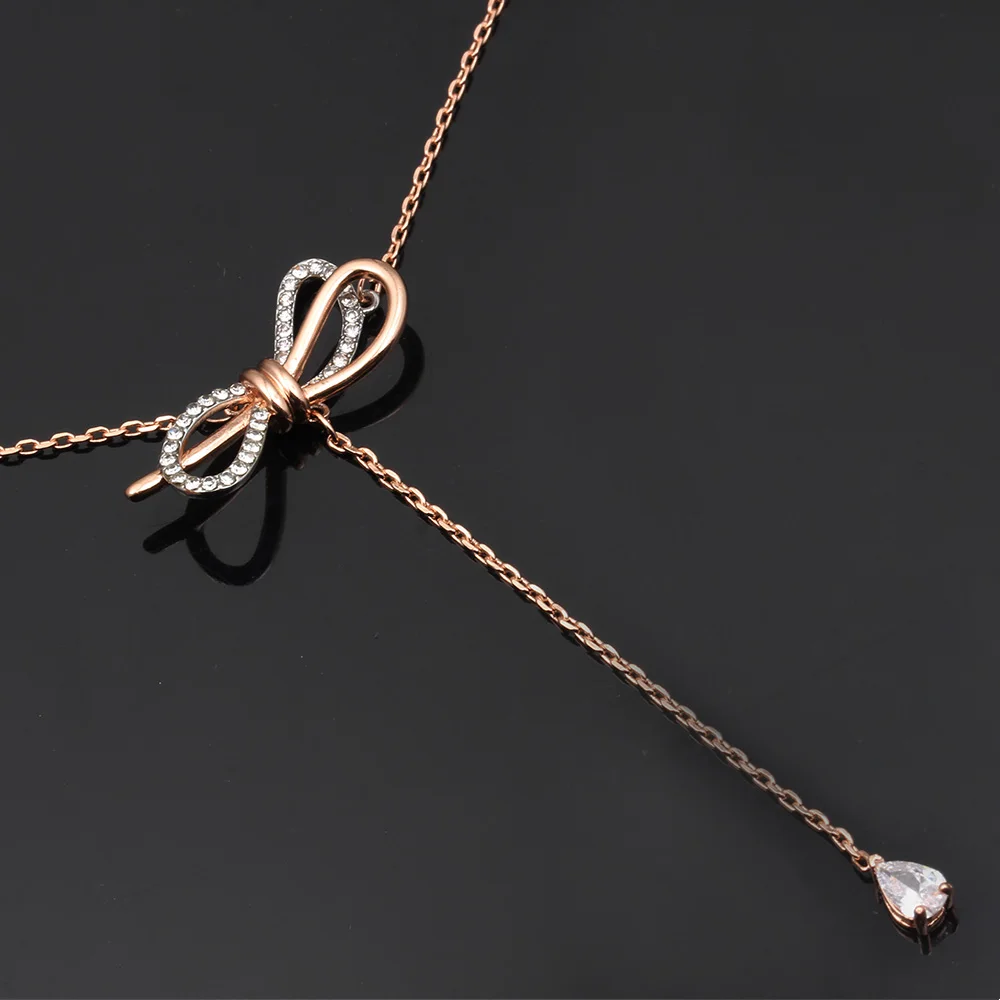 new design hot selling bow tassel necklace jewelry adjustable neck chain temperament bow clavicle chain drop pendant for female