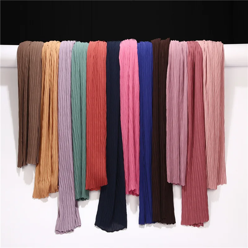 WY hijab factory wholesale 2019 hot selling high quality elegant 100% polyester chiffon fabric  pleated chiffon hijab scarf