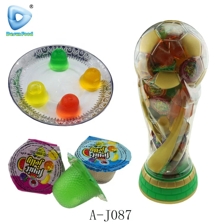 New football world sweet fruit jelly candy cup assorted mini fruit jelly