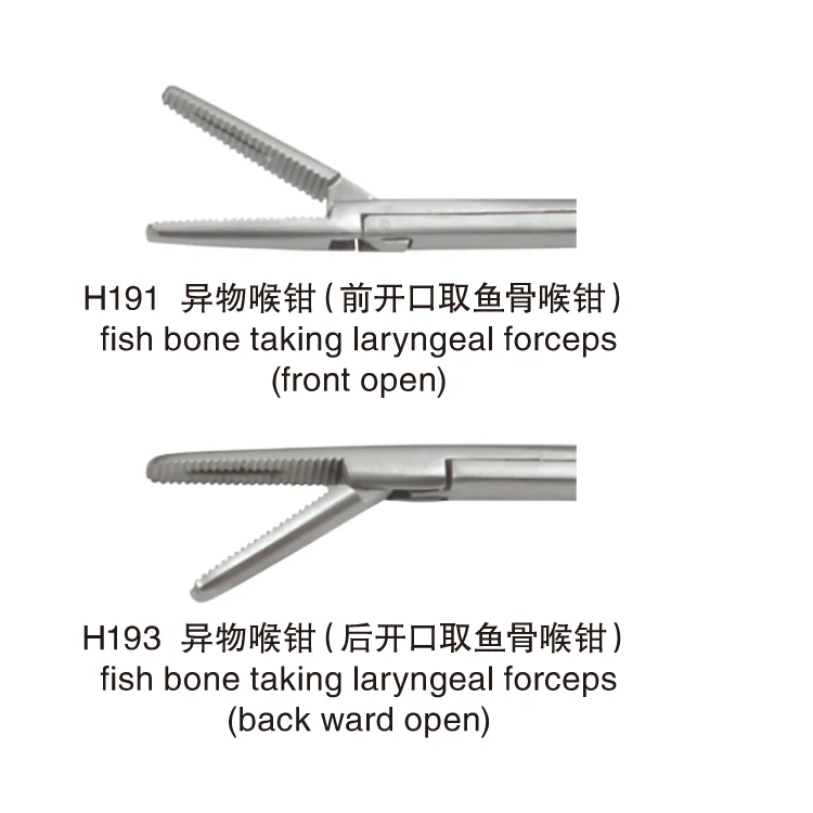 Типы ларингеальных щипцов для приема рыбной кости, ларингеальных инструментов