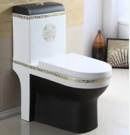 One Piece Ceramic Sanitary Ware Golden Black Color Toilet Seat