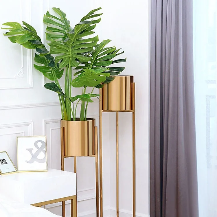 Tall Standing Iron Frame Black Metal Household Items Decorative Wood Floor Vase