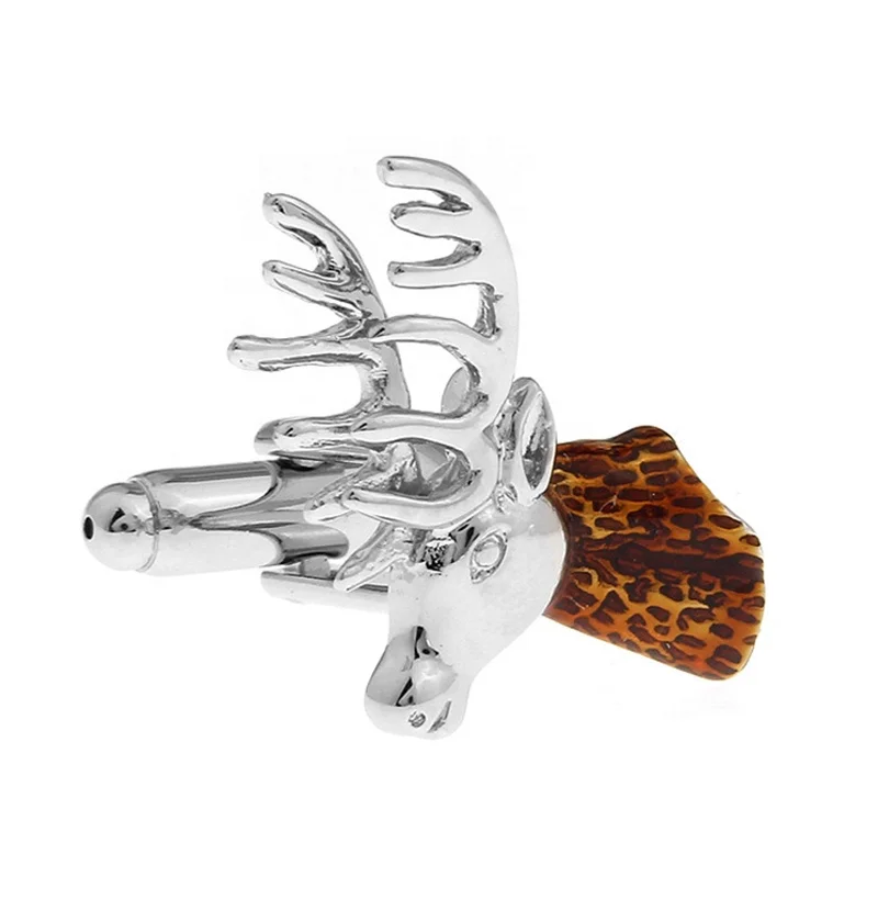 2020 custom high quality deer head enamel silver cufflinks for men