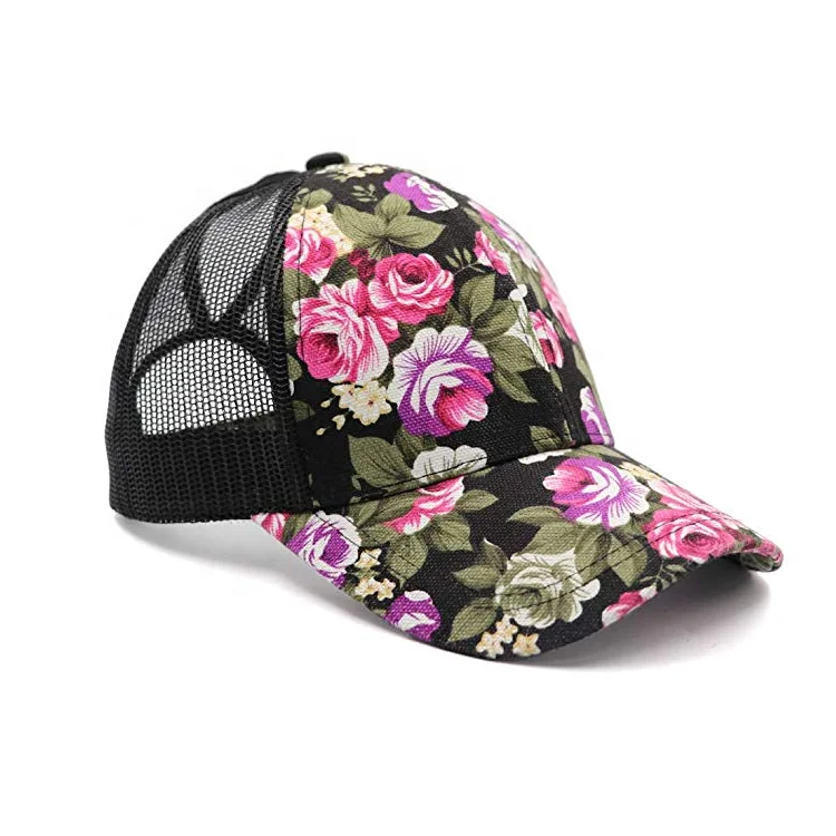 
Custom Printing Logo Pattern Women Ponytail Caps Wide Brim Hat With Ponytail Hole 