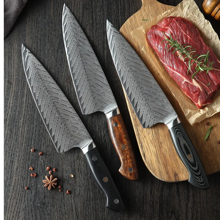 amazon big   8inch damascus steel chef  knife with G10 handle 3 different handle colors