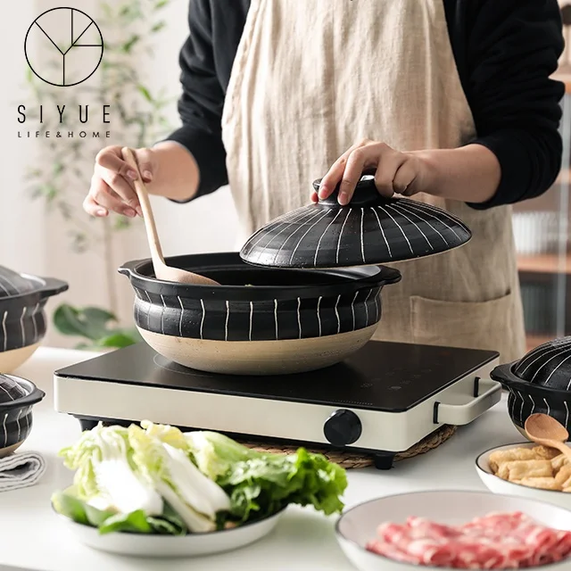 Керамическая кастрюля, японские глиняные кухонные кастрюли, кухонные кастрюли для супа, наборы посуды, домашняя Горячая кастрюля, черные кастрюли с крышкой 1145