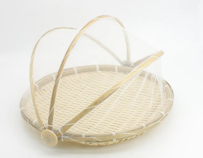 eco friendly bamboo fruit basket natural bamboo basket with net cover