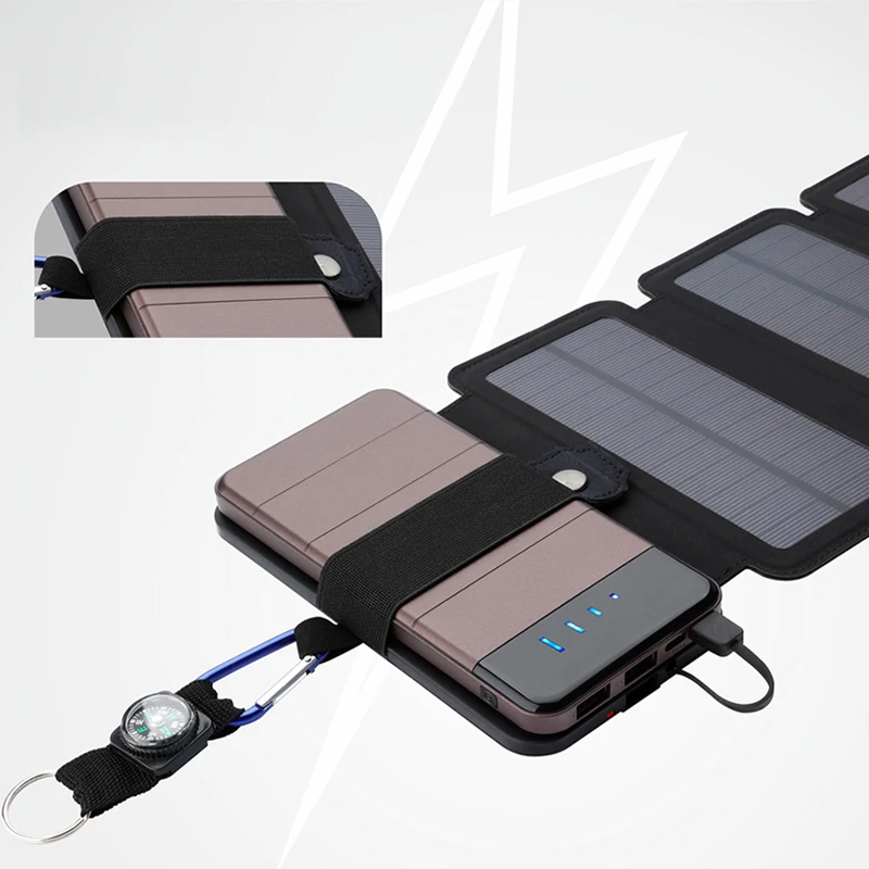 10,000 mah power bank Portable Solar Panel and Flashlight 8000mAH 10000 mAh Power Bank with USB Type C Ports