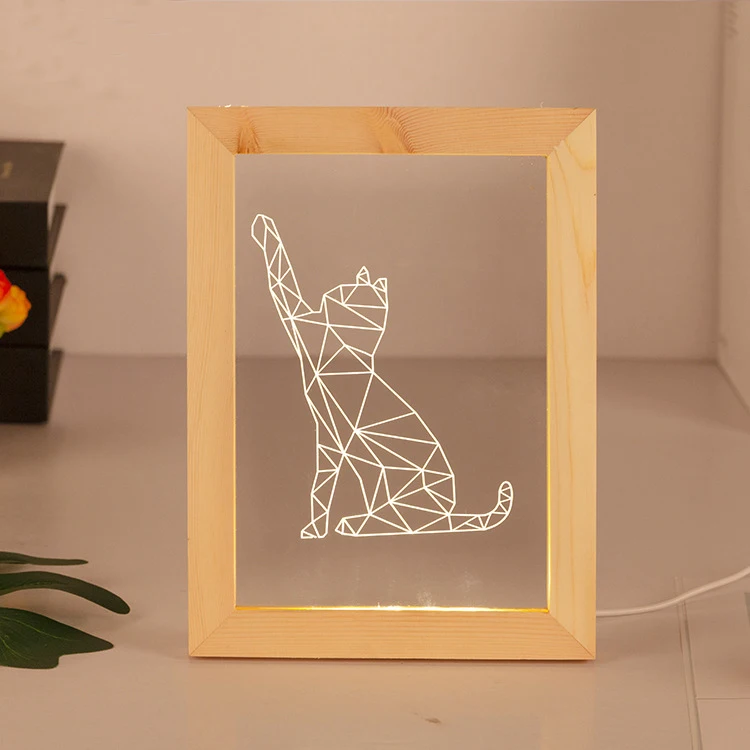 3D Wood Picture Frame LED Light Decorative Acrylic Photo Frame Nightlight 3D Bedroom Living Room Lamp