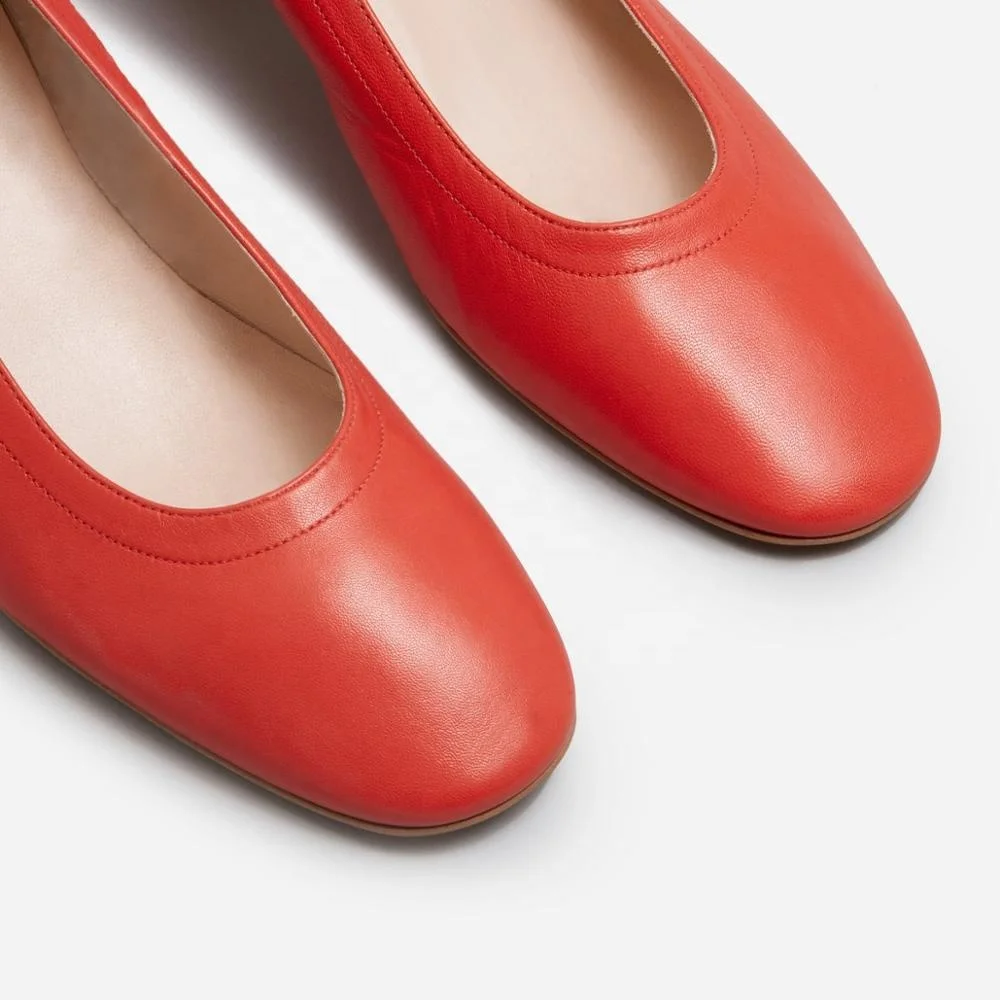 
MANRINO-0480 Thick Heel Handmade Soft Sheep Leather Red Color Women Almond Toe Kitten Heel Pump Shoes 