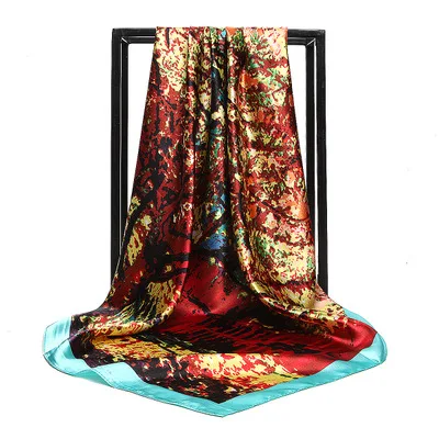 Latest 90X90 square polyester Van Gogh painting twill satin silk ladies neck scarf