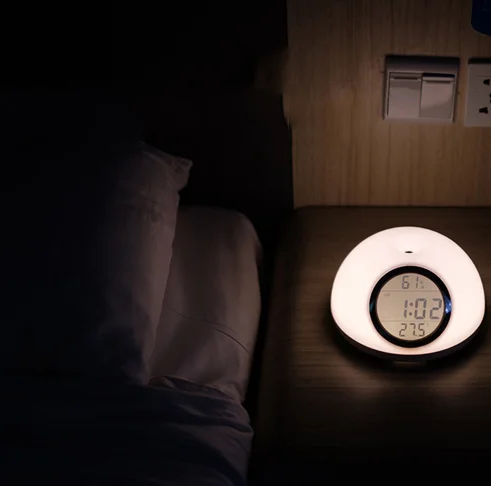 LED Display Temperature and Humidity Natural Light to Wake Up Alarm Clock