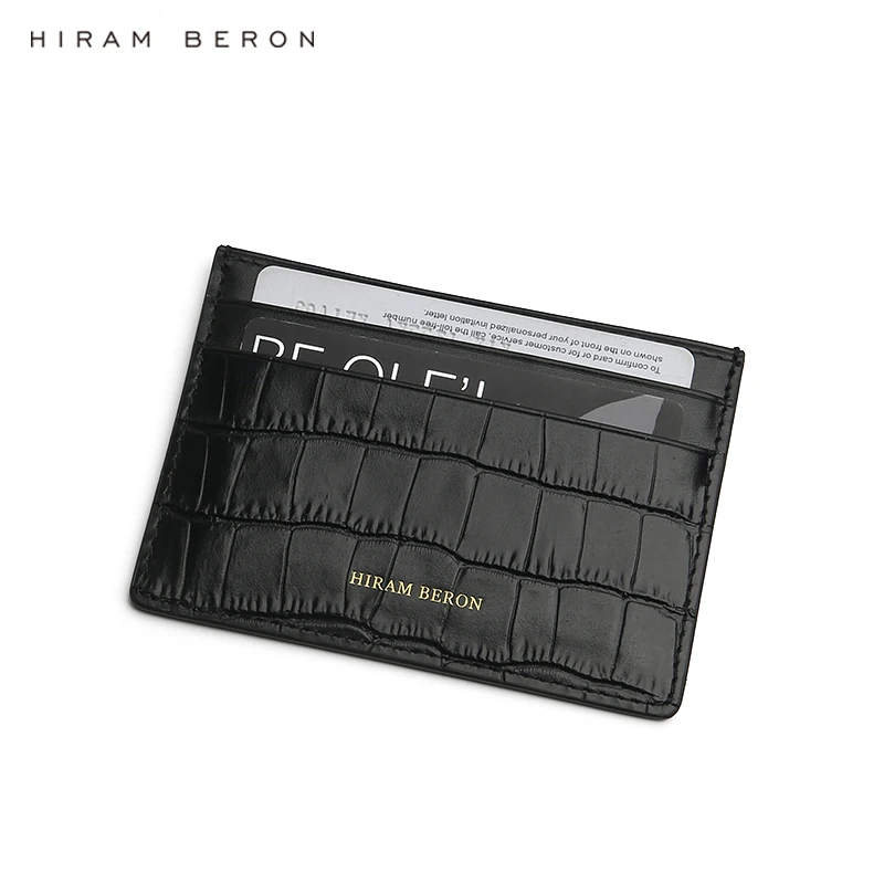 Hiram Beron Dropship Service Italian Leather Matt Black Leather Card Holder Men Credit Card Case