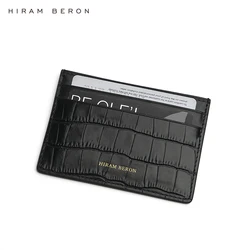 Hiram Beron Italian leather Matt Black Men credit card case with crocodile Pattern dropship service