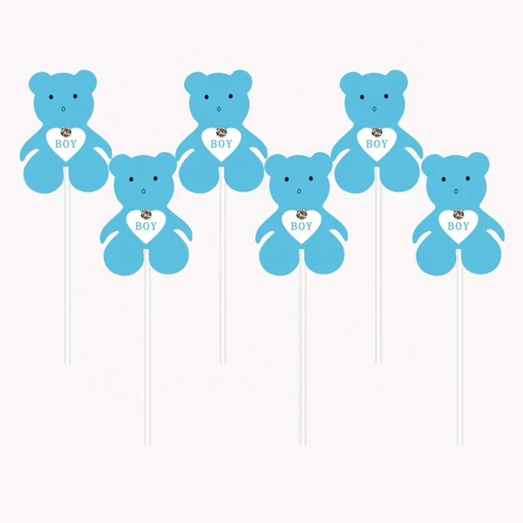 Lovely Bear with Rhinestone Cake Topper for Baby Boy or Girl Party Supplies