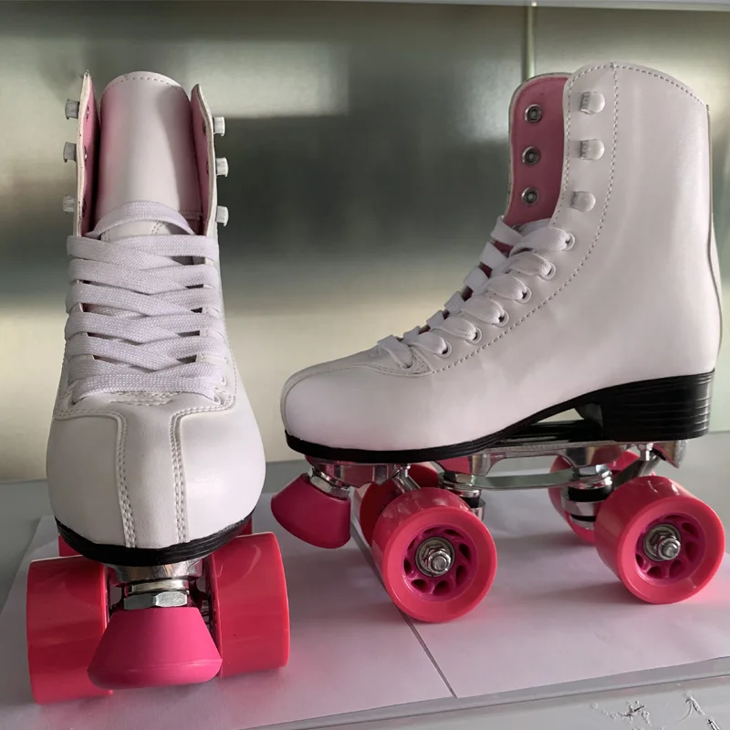 Logo Custom Synthetic leather rink skating patines high bounce PU wheel quad roller skates shoes for kids, teenagers, adults