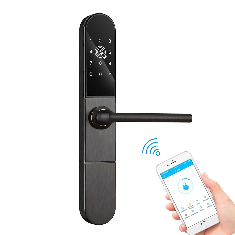 Slim Aluminum Glass Smart Slider Door Lock Wifi BLE TTLock App RFID Card Digital Code Electronic Door Lock