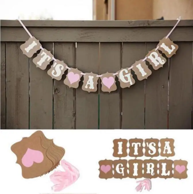 Its A Boy Girl Baby Shower kraft Paper Garlands Banners Flags For Baby Party Shower Pennant Baptism Decoration