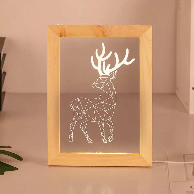 3D Wood Picture Frame LED Light Decorative Acrylic Photo Frame Nightlight 3D Bedroom Living Room Lamp