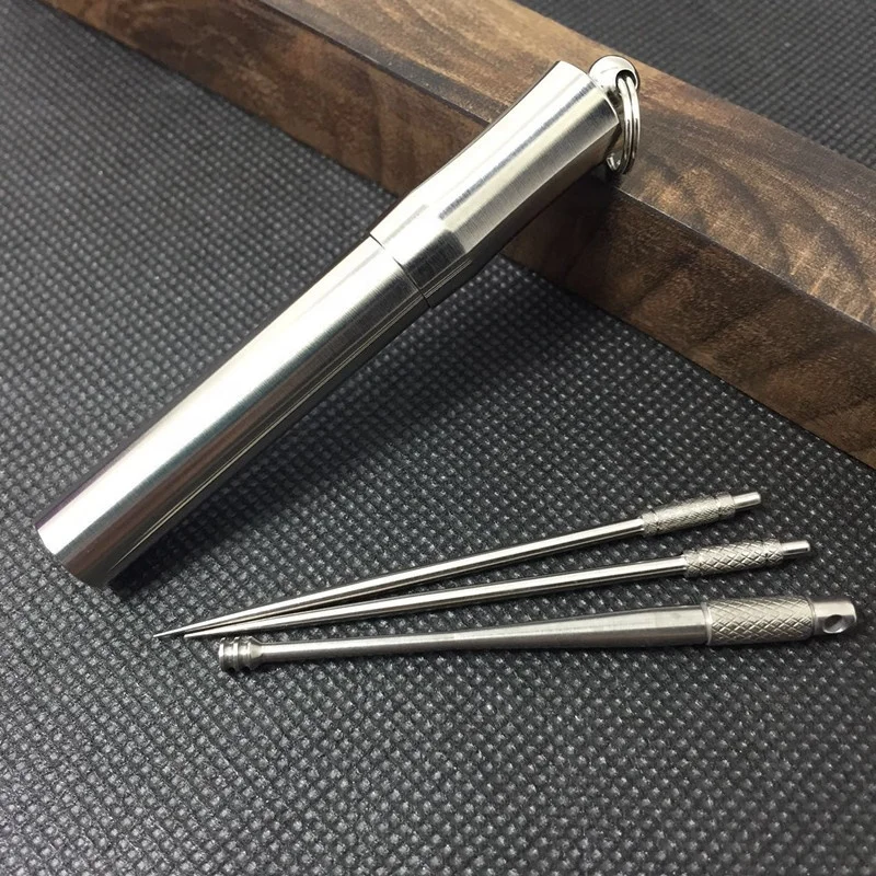 travel EDC tool Ti waterproof titanium toothpick holder capsule with keychain