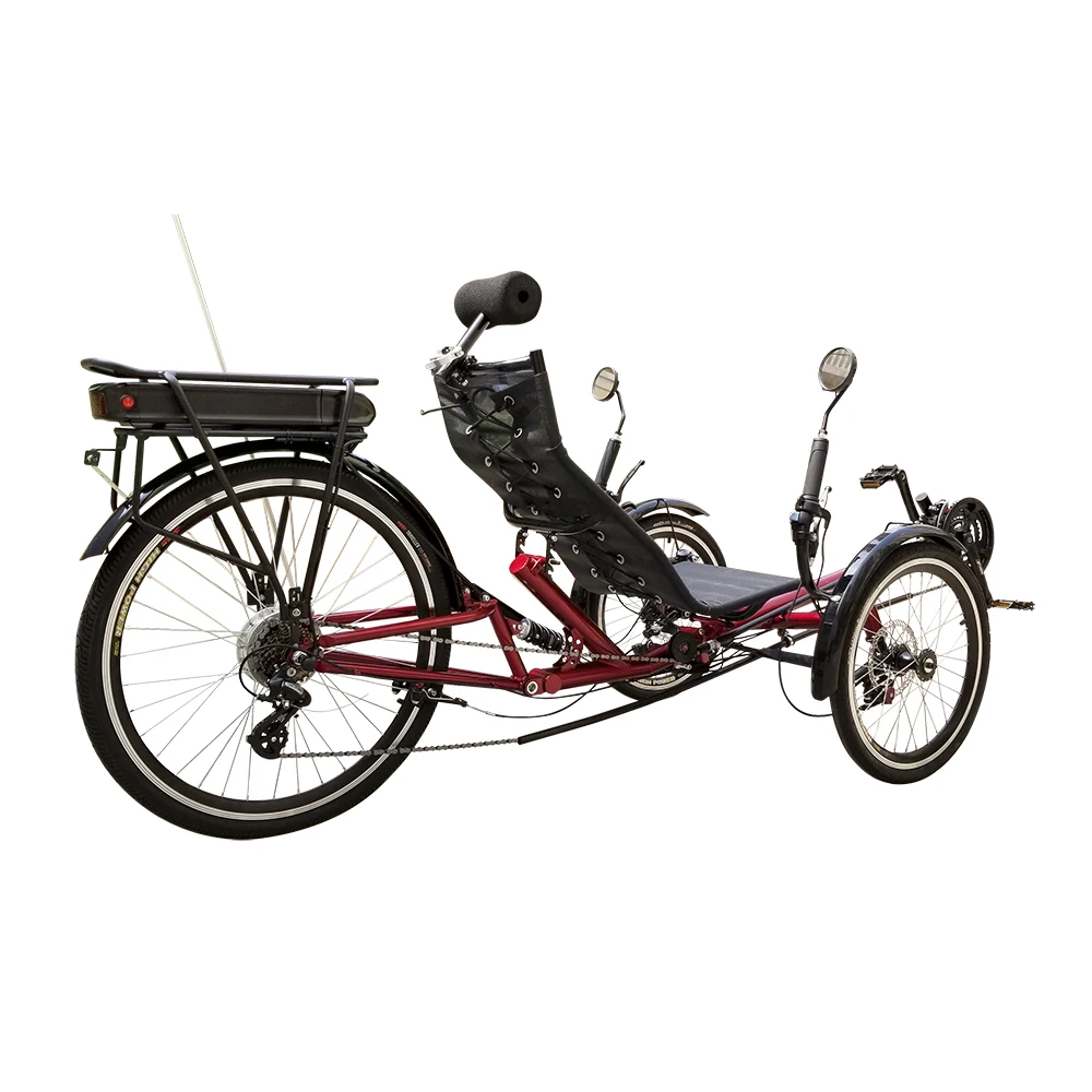 Free Shipping Rear Suspension 250W or 500W Electric 3 Wheel Semi Recumbent Bikes Trike for Adults