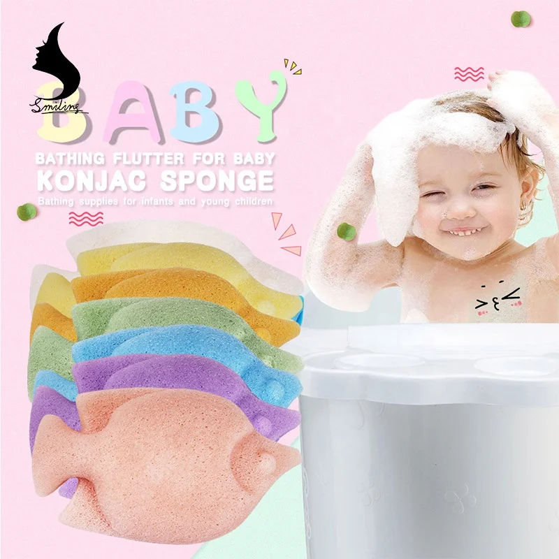 
100% Organic Nature Soft Body Shower Cleansing Scrubber Puff Cute Fish Shape Baby Use Konjac Sponge 